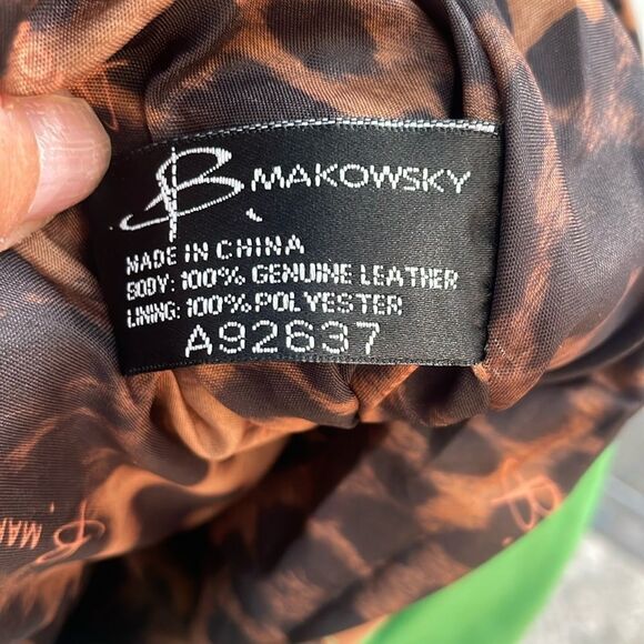 B. Makowsky Green Gorgeous Leather Leppard Print Silver Metal Studs Hobo Bag - Picture 14 of 16